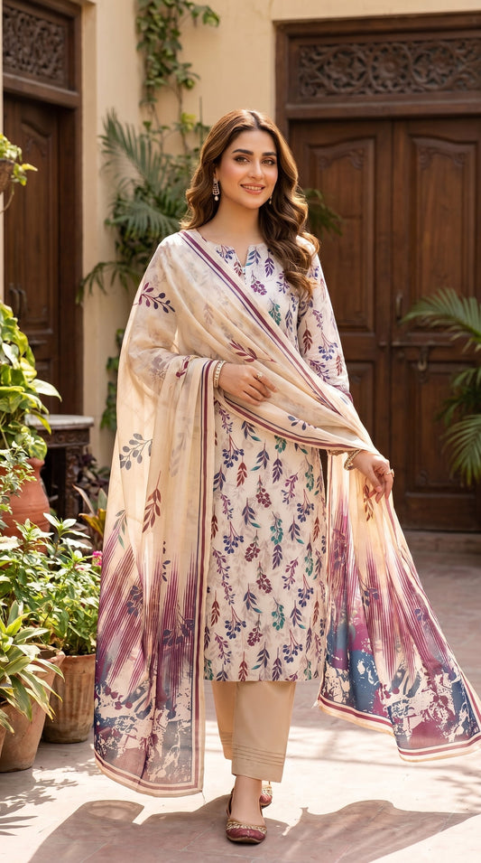 BUYEX - 3PCS UNSTITCHED PREMIUM LAWN SUIT #RWQ314