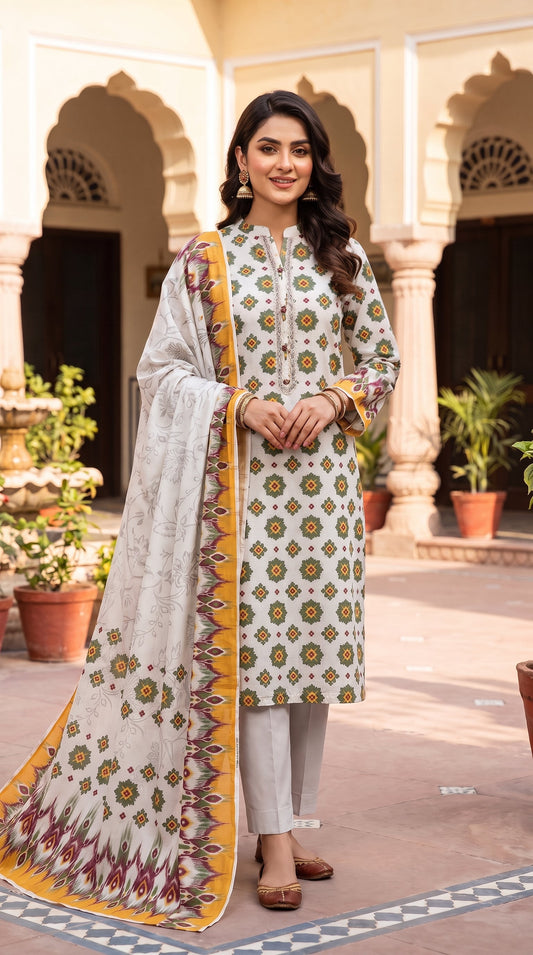 BUYEX - 3PCS UNSTITCHED PREMIUM LAWN SUIT #RWQ305