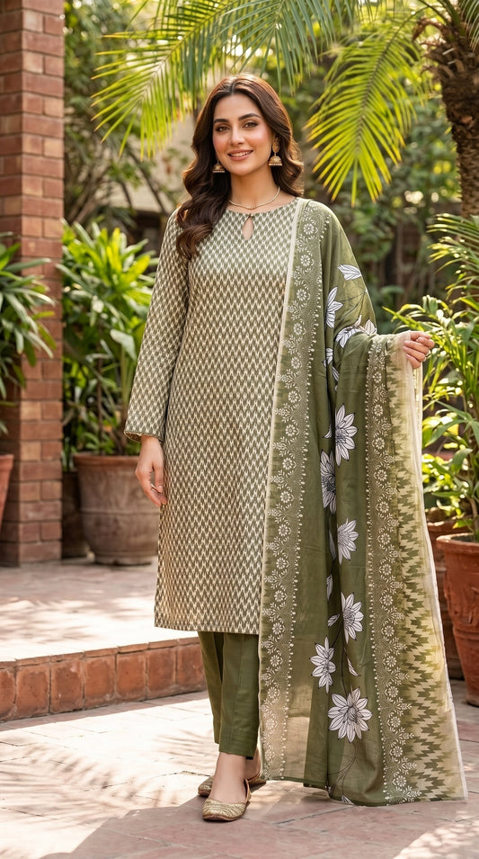 BUYEX - 3PCS UNSTITCHED PREMIUM LAWN SUIT #RWQ302