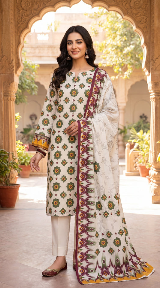 BUYEX - 3PCS UNSTITCHED PREMIUM LAWN SUIT #RWQ312