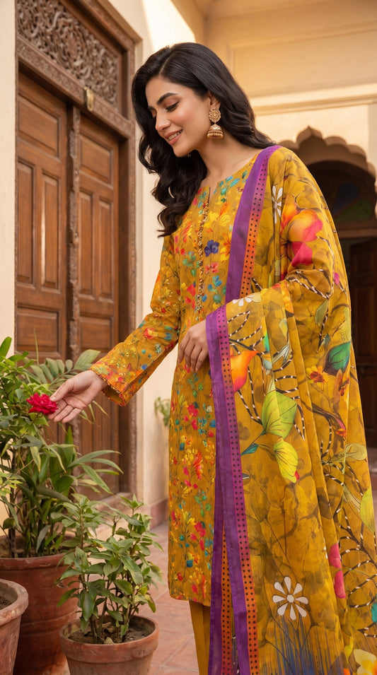 BUYEX - 3PCS UNSTITCHED PREMIUM LAWN SUIT #RWQ303
